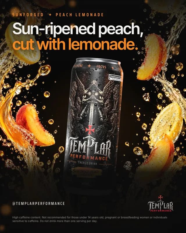 Templar Performance post: the Sunforged can in a splash of peach and lemonade